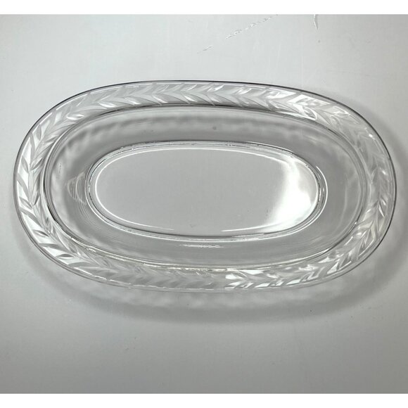Fostoria Holly Clear 8” Oval Glass Pickle Dish Serving Platter With Etched Leaf - Picture 1 of 9